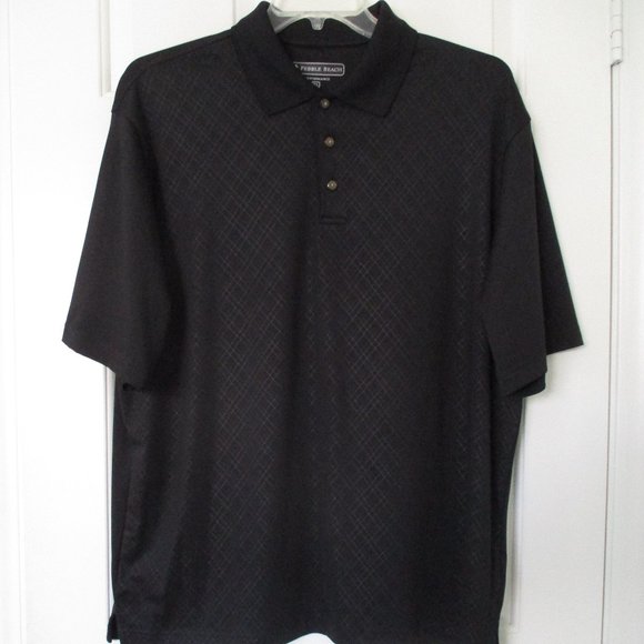 Pebble Beach Mens S/S Black Stretch Diagonal Print Golf Polo Shirt NWOT - XL - Picture 2 of 2